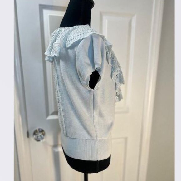 By Anthropologie Short-Sleeve Pointelle Sweater in Mint – Size Small - Picture 6 of 8